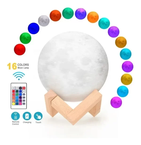 Lampara Luna 13 cm 16 colores control remoto