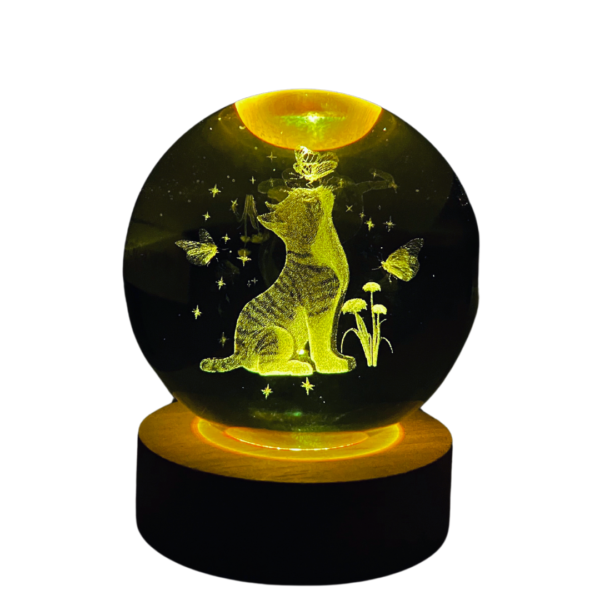 Lámpara Bola de Cristal Gato LED Multicolor - Imagen 3