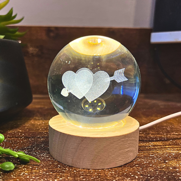 Lámpara Bola de Cristal doble corazon